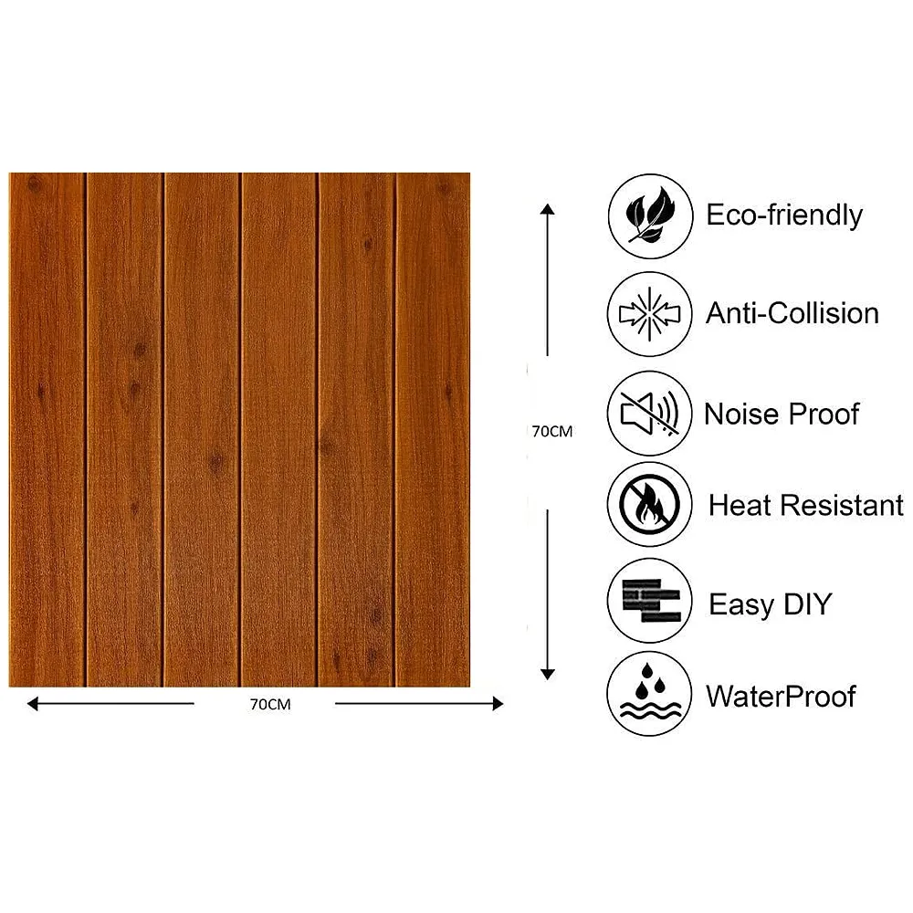 Wood Foam Wall Paper, 3D Wooden Wall Stickers Self-Adhesive Panel Decal PE Wallpaper - Peel and Stick Wall Panels (4)