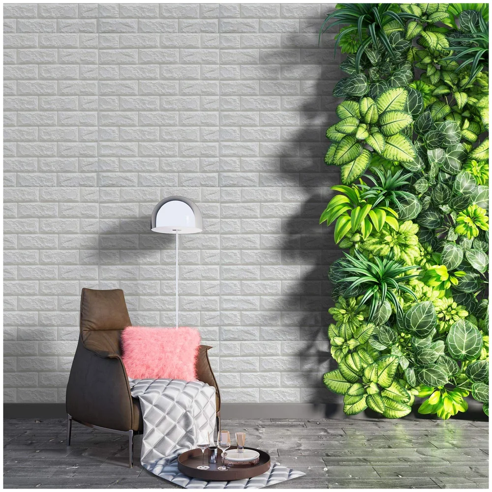 4 Pcs 3D White Brick Foam Wall Stickers PE Peel Stick 23.2 Sq Ft