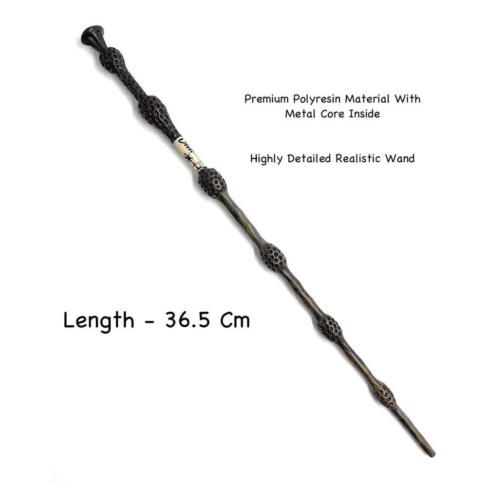 Premium Polyresin & Metal Magic Wand Wizard Sorcerers Wand with Ribbon Box Metal Core Inside, Life Size 1:1 (Style 1) black