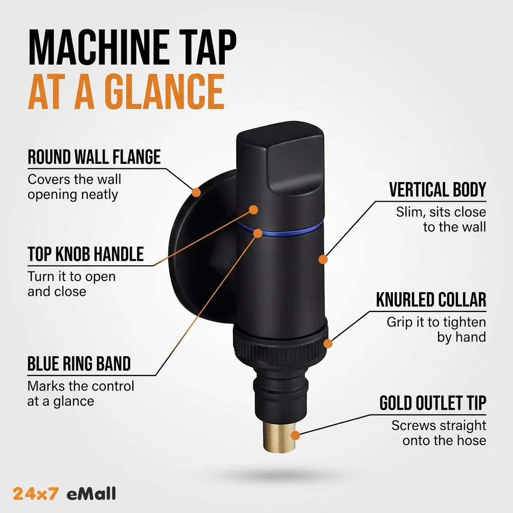 Washing machine Pipe connector Tap Angular Black for Bathroom wash basin, Geyser Angle Valve for Bathroom | Wall Mounted. Stop Cock Toilet Commode, Washbasin, 9.5 cm x 3cm