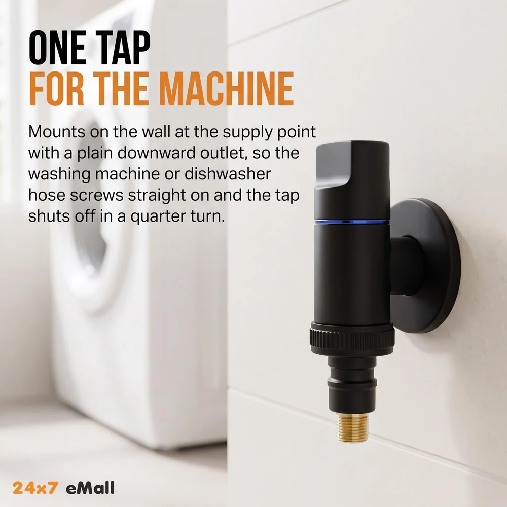 Washing machine Pipe connector Tap Angular Black for Bathroom wash basin, Geyser Angle Valve for Bathroom | Wall Mounted. Stop Cock Toilet Commode, Washbasin, 9.5 cm x 3cm