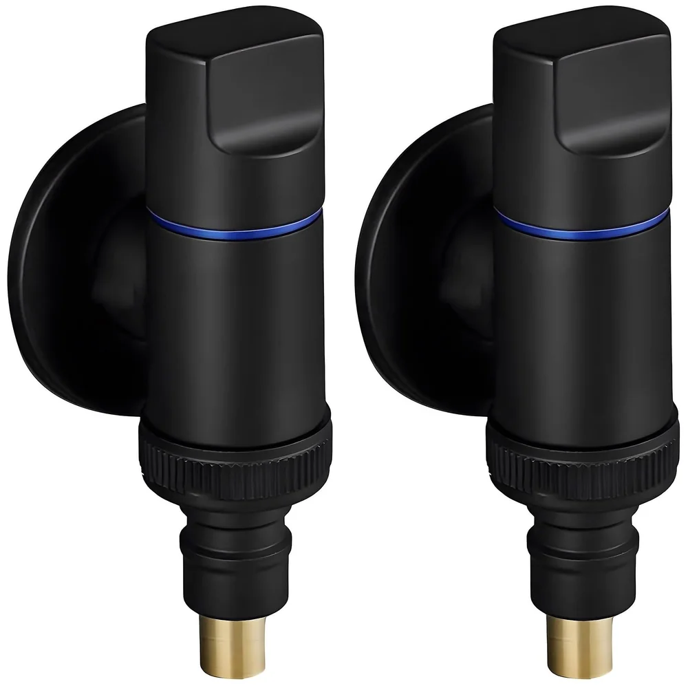 Pack of 2 Washing Machine Angular Valve Black Pipe Connector Tap