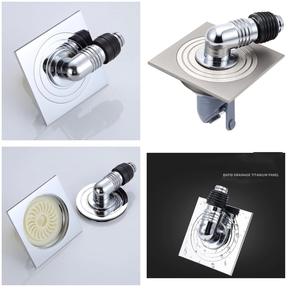 4 x 4 Inch Washing Machine and Dish Washer Floor Drain - Silver with Chrome Finish - Floor Trap for Bathroom, Kitchen - Anti Clogging & Anti Pests.