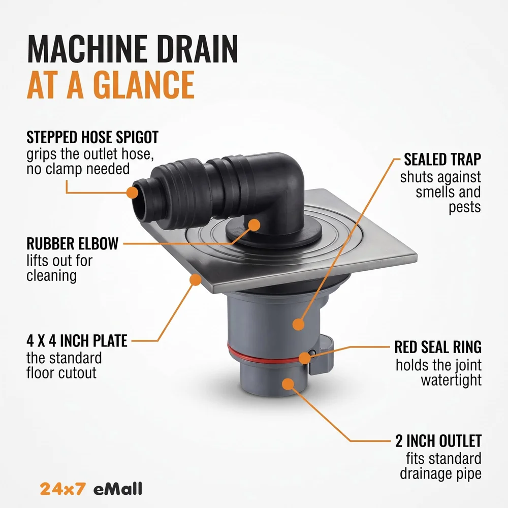 Grey 4 x 4 Inch Washing Machine and Dish Washer Floor Drain - Grey Finish - Floor Trap for Bathroom, Kitchen - Anti Clogging & Anti Pests.- 10 cm x 10 cm