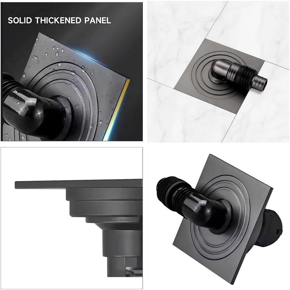 Grey 4 x 4 Inch Washing Machine and Dish Washer Floor Drain - Grey Finish - Floor Trap for Bathroom, Kitchen - Anti Clogging & Anti Pests.- 10 cm x 10 cm