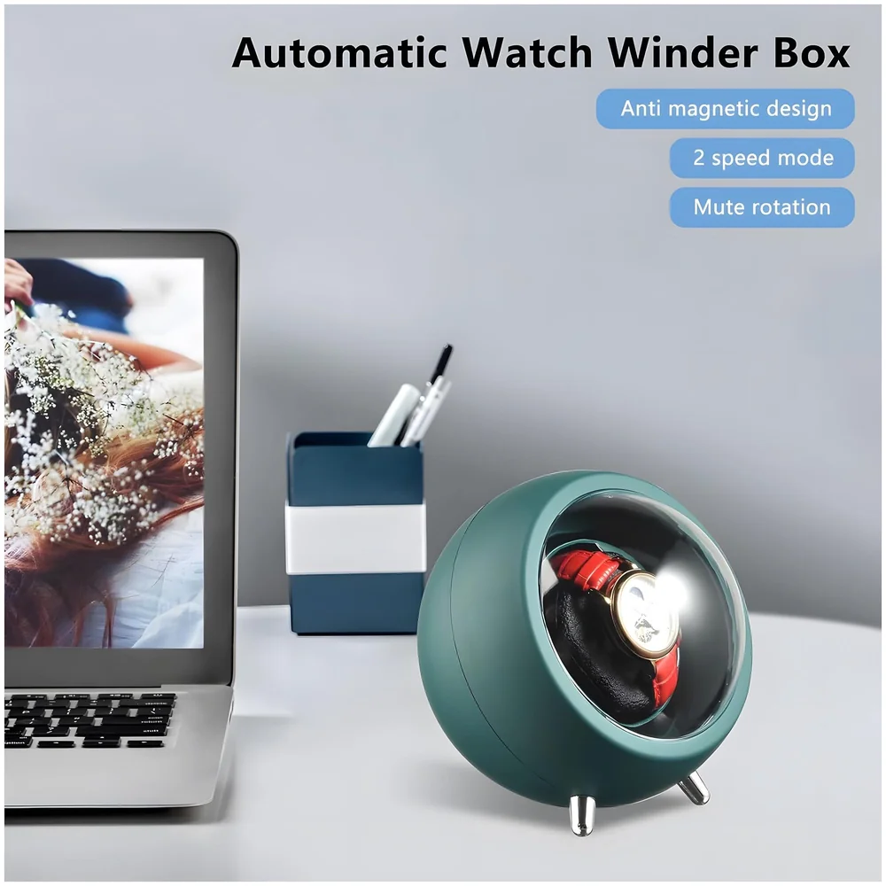 Automatic Watch Winder Box Quiet Motor 2 Rotation Modes in Green