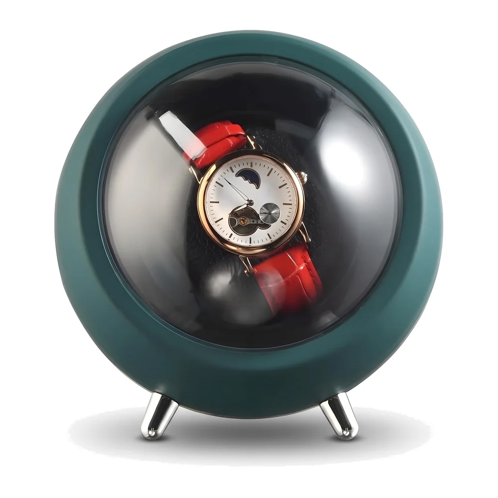 Automatic Watch Winder Box, Watch Case with Quiet Motor, Single Watch Winder, 2 Rotation Modes, for Automatic Watches, Mechanical Watch Winding - Green 15Cm x 14Cm