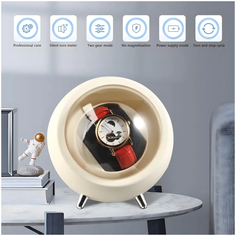 Automatic Watch Winder Box, Watch Case with Quiet Motor, Single Winder, 2 Rotation Modes, for Automatic Watches, Mechanical Watch Winding - White 15Cm x 14Cm