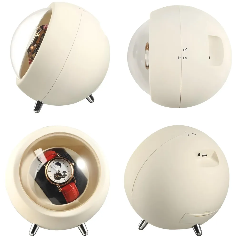 Automatic Watch Winder Box, Watch Case with Quiet Motor, Single Winder, 2 Rotation Modes, for Automatic Watches, Mechanical Watch Winding - White 15Cm x 14Cm