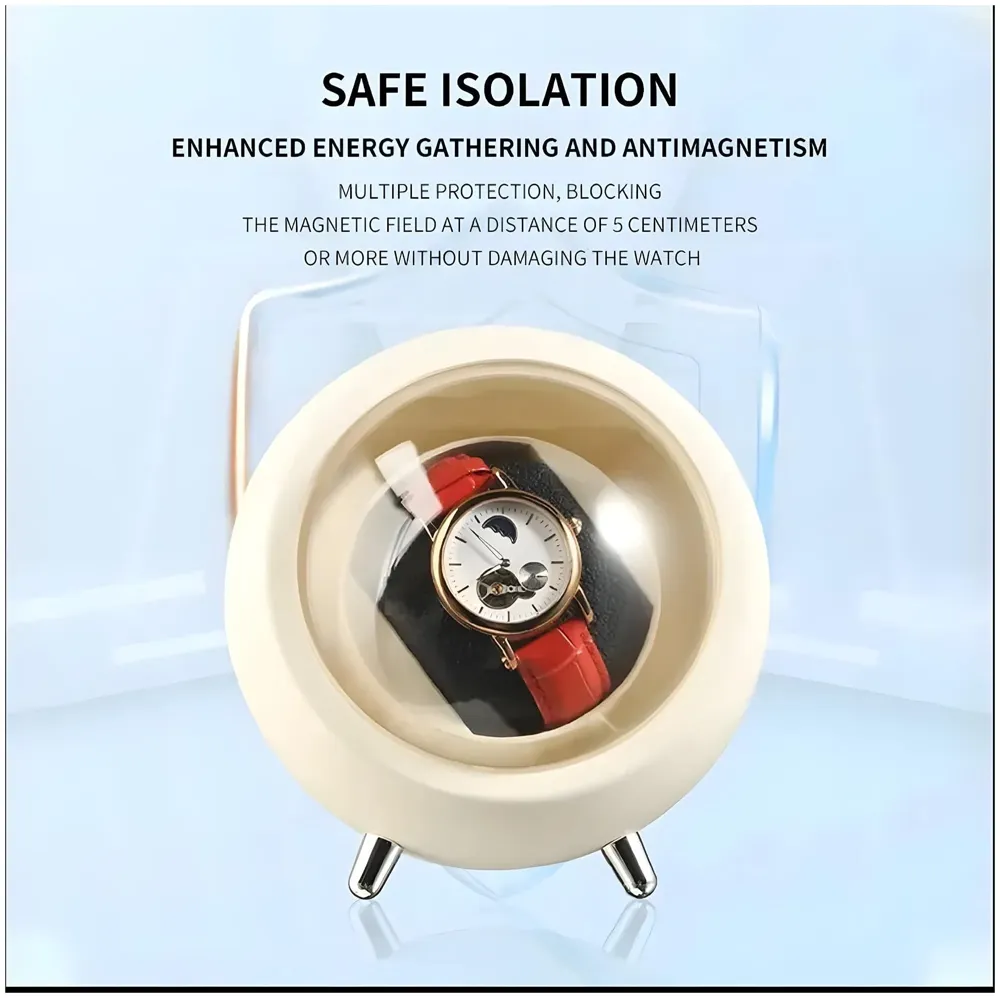 Automatic Watch Winder Box, Watch Case with Quiet Motor, Single Winder, 2 Rotation Modes, for Automatic Watches, Mechanical Watch Winding - White 15Cm x 14Cm