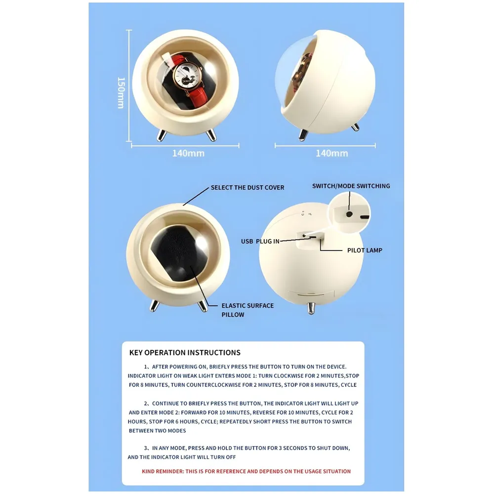 Automatic Watch Winder Box, Watch Case with Quiet Motor, Single Winder, 2 Rotation Modes, for Automatic Watches, Mechanical Watch Winding - White 15Cm x 14Cm