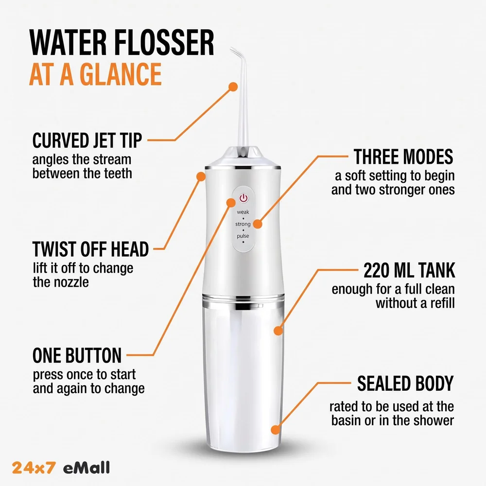 Water Flosser Portable Dental Water Jet Oral Teeth Irrigator Waterproof Tooth Cleaner Water Flosser Oral Flosser 3 Modes And 4 Nozzels 220 ML