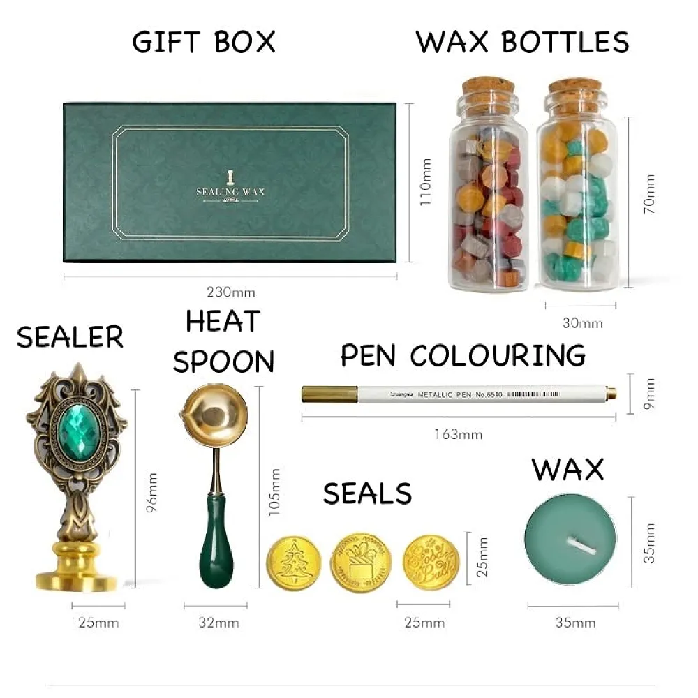 Wax Seal Stamp Kit 3 Stamps Wooden Handle Melting Spoon Candle