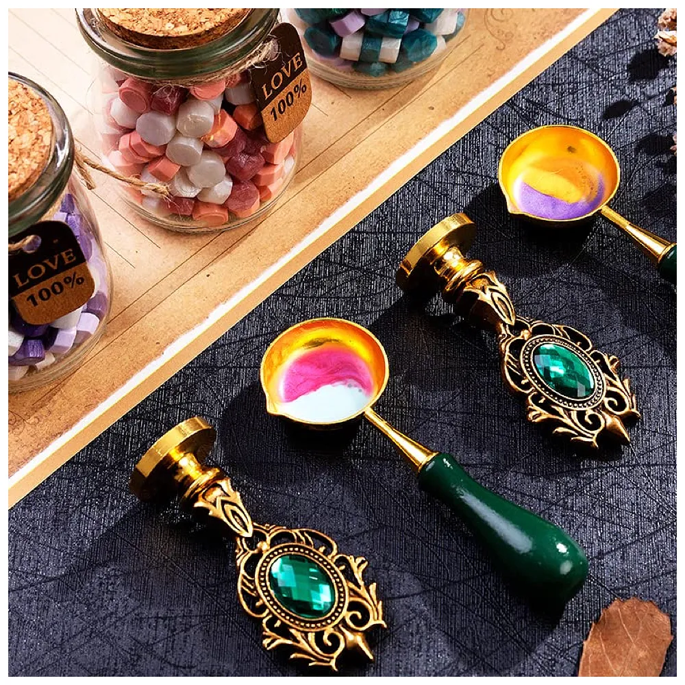 Wax Seal Stamp Kit 3 Stamps Wooden Handle Melting Spoon Candle