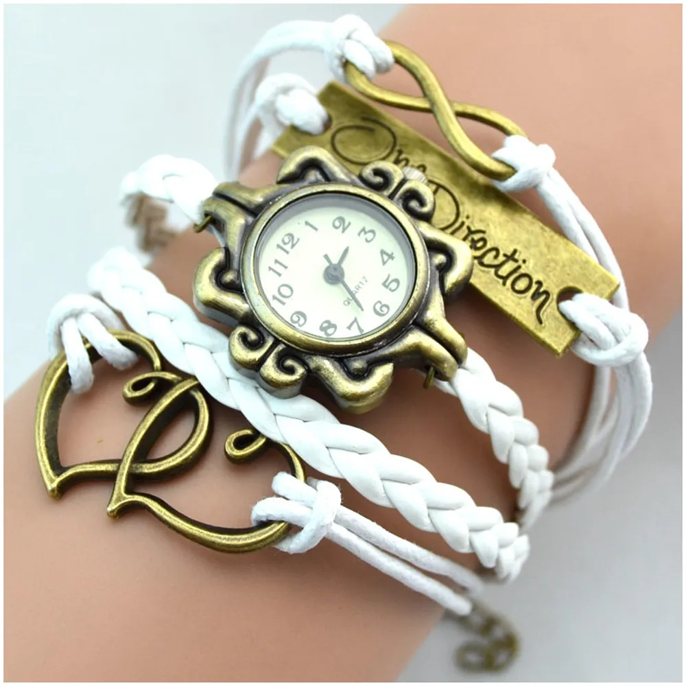 One Direction Winter White Watch Charm Bracelet Infinity Leather