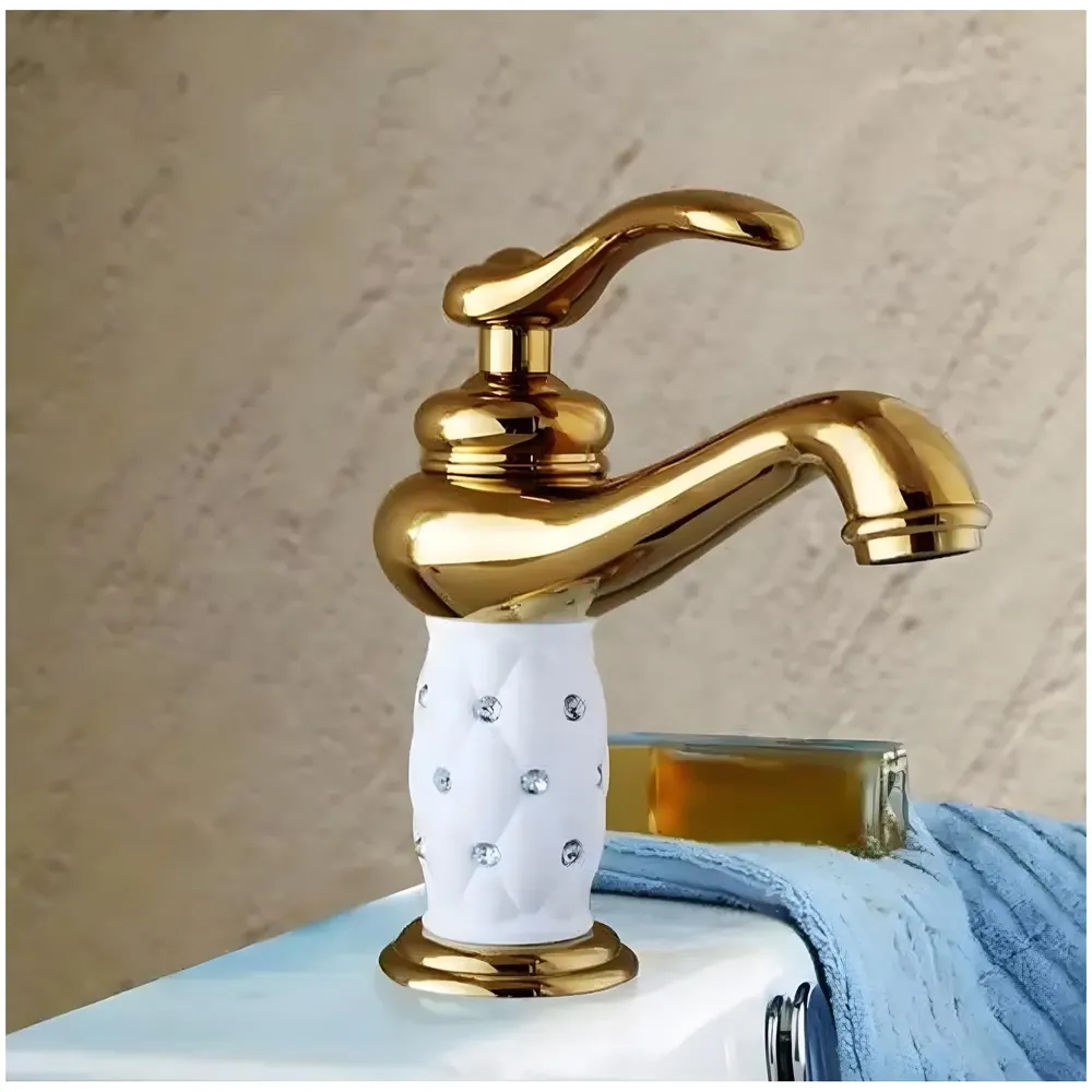White Gold Basin Tap Faucet Mixer for Bathroom Toilet Wash Basins Hot and Cold Water 7 inch Height