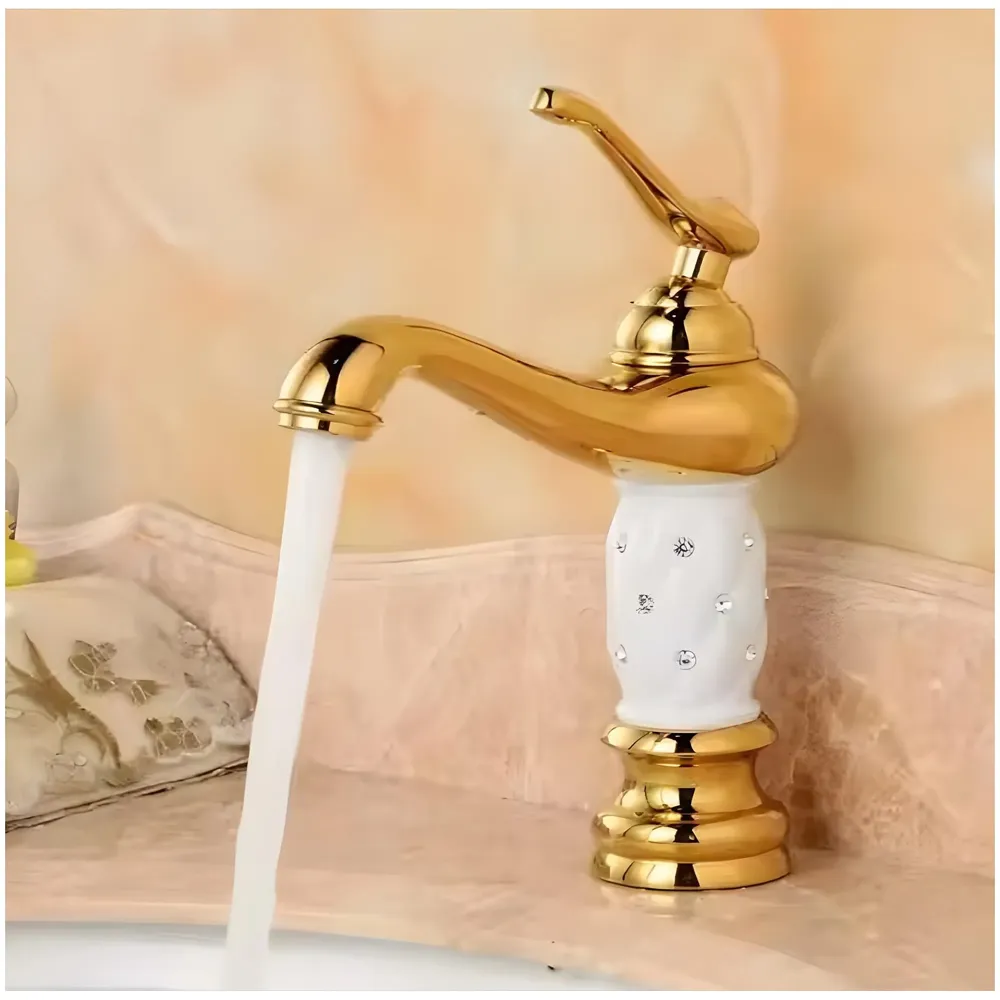 White Gold Basin Tap Faucet Mixer for Bathroom Toilet Wash Basins Hot and Cold Water 7 inch Height