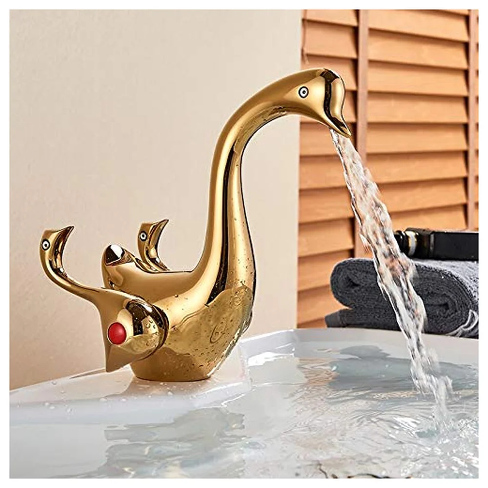Golden Duck Heavy Basin Mixer Faucet Tap Gold Colour Hot Cold
