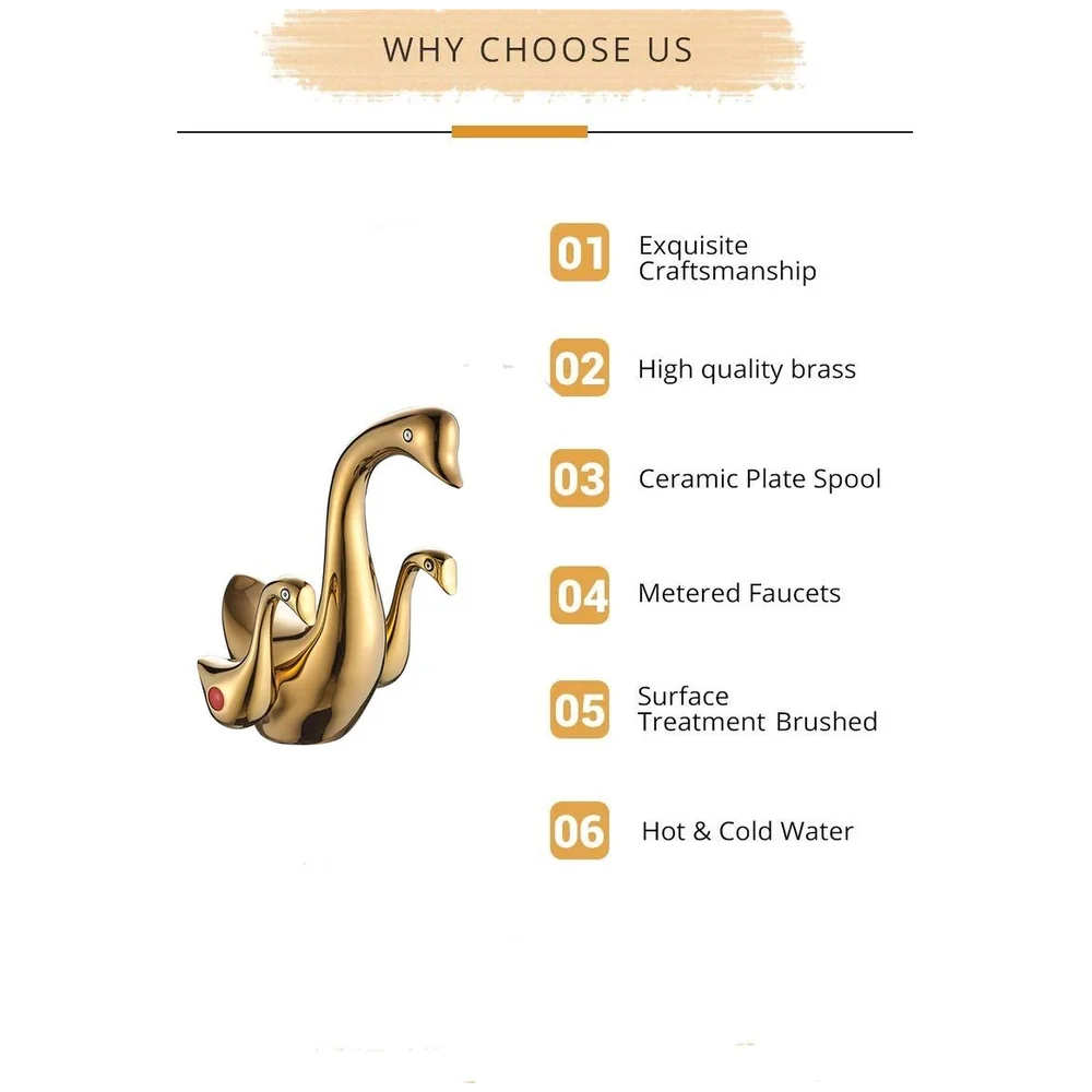 Golden Duck Heavy Basin Mixer Faucet Tap Gold Colour Hot Cold