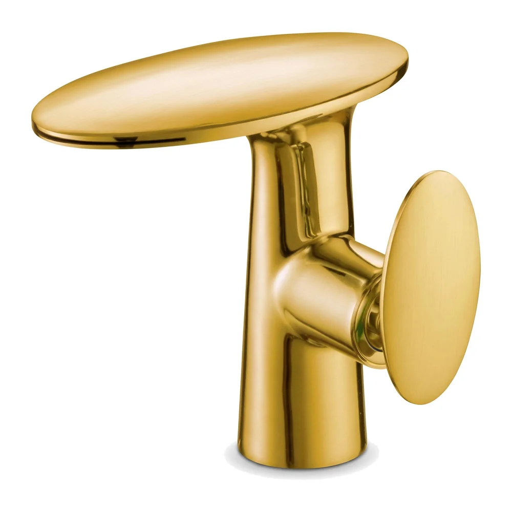 Waterfall Gold Faucet Tap Mixer Hot and Cold Heavy Single Lever Basin Mixer 15.5 Cm 360 Degree Rotating Spout and Ceramic Cartridge for Bathroom Wash Basins