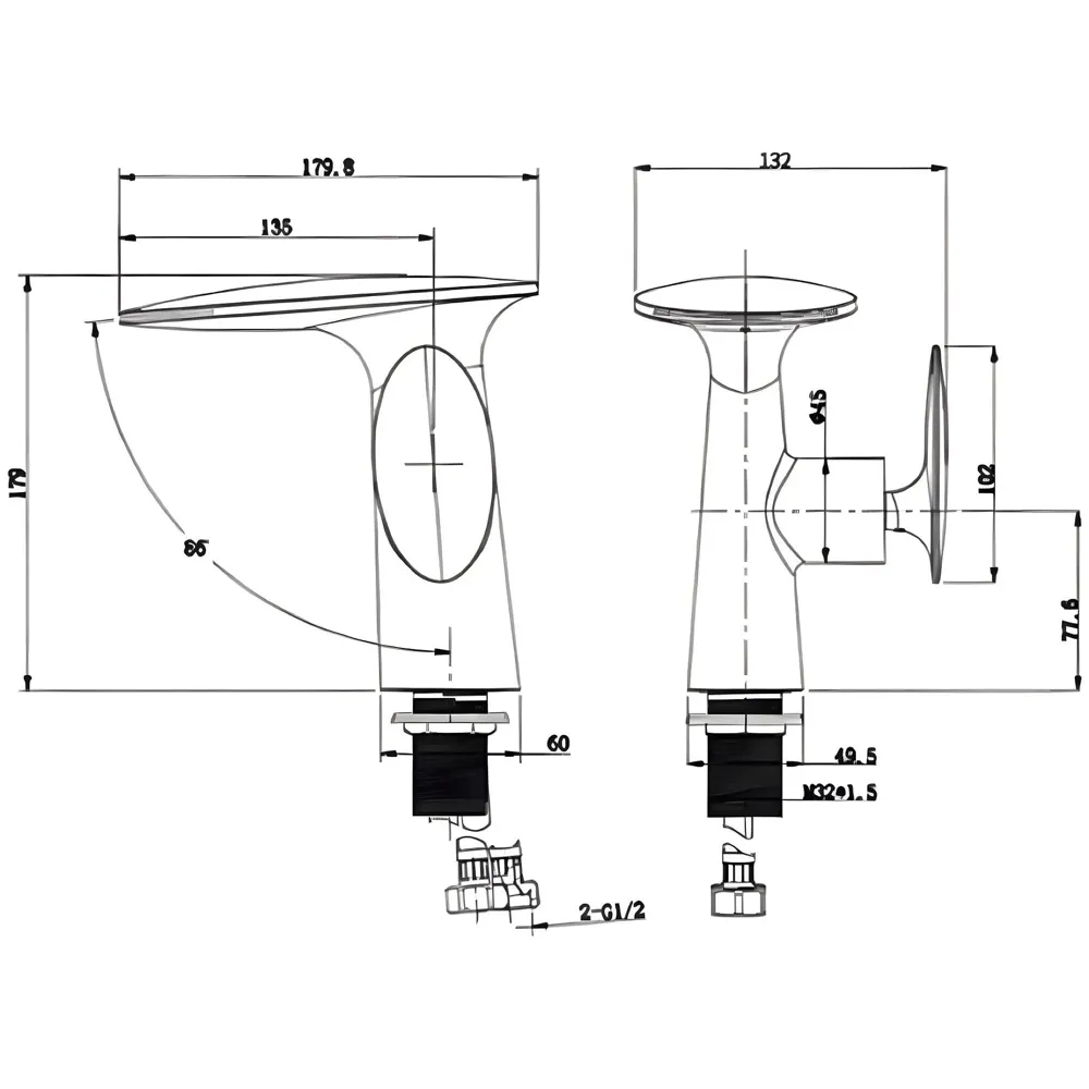 Waterfall Dark Grey Faucet Tap Mixer Hot and Cold Heavy Single Lever Basin Mixer 15.5 Cm 360 Degree Rotating Spout and Ceramic Cartridge for Bathroom Wash Basins